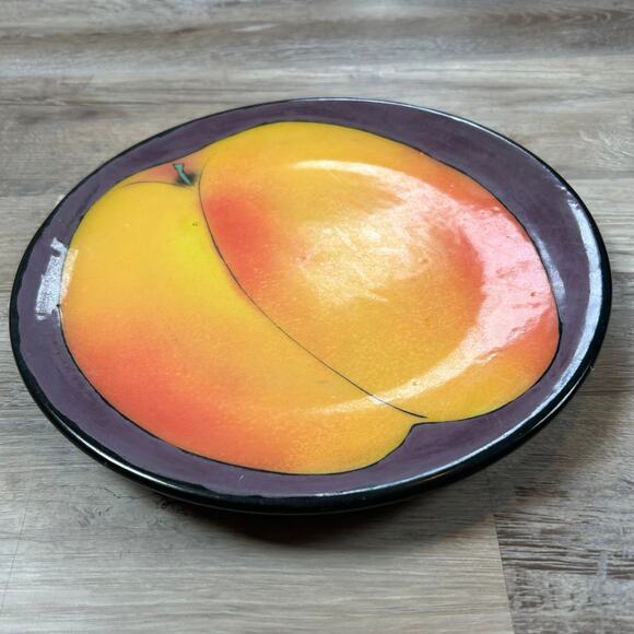Rainbow Gate Signed Apricot Fruit Plate Hand Painted Ceramic 10.5” Vintage - Picture 7 of 8